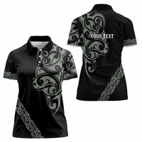 All Black Maori Tribal Tattoo Personalised Women Polo Shirt Moss Green Polynesian Style - Polynesian Pride