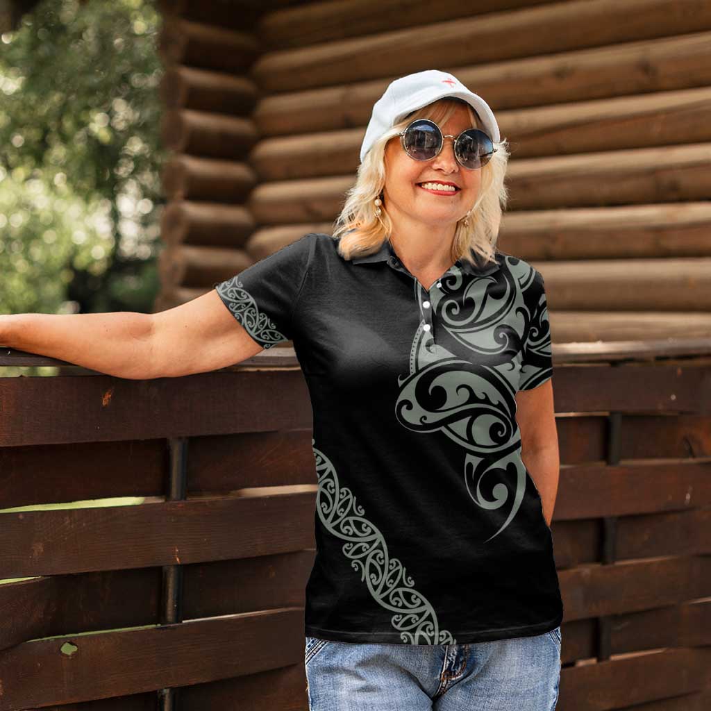 All Black Maori Tribal Tattoo Personalised Women Polo Shirt Moss Green Polynesian Style - Polynesian Pride