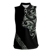 All Black Maori Tribal Tattoo Personalised Women Sleeveless Polo Shirt Moss Green Polynesian Style LT9 Female Green - Polynesian Pride