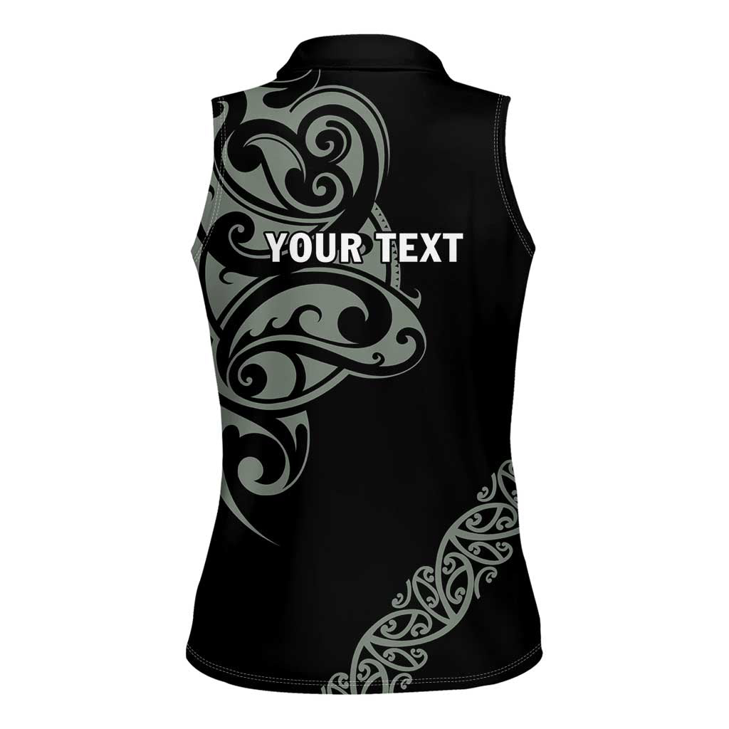 All Black Maori Tribal Tattoo Personalised Women Sleeveless Polo Shirt Moss Green Polynesian Style LT9 - Polynesian Pride