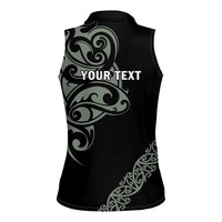 All Black Maori Tribal Tattoo Personalised Women Sleeveless Polo Shirt Moss Green Polynesian Style LT9 - Polynesian Pride