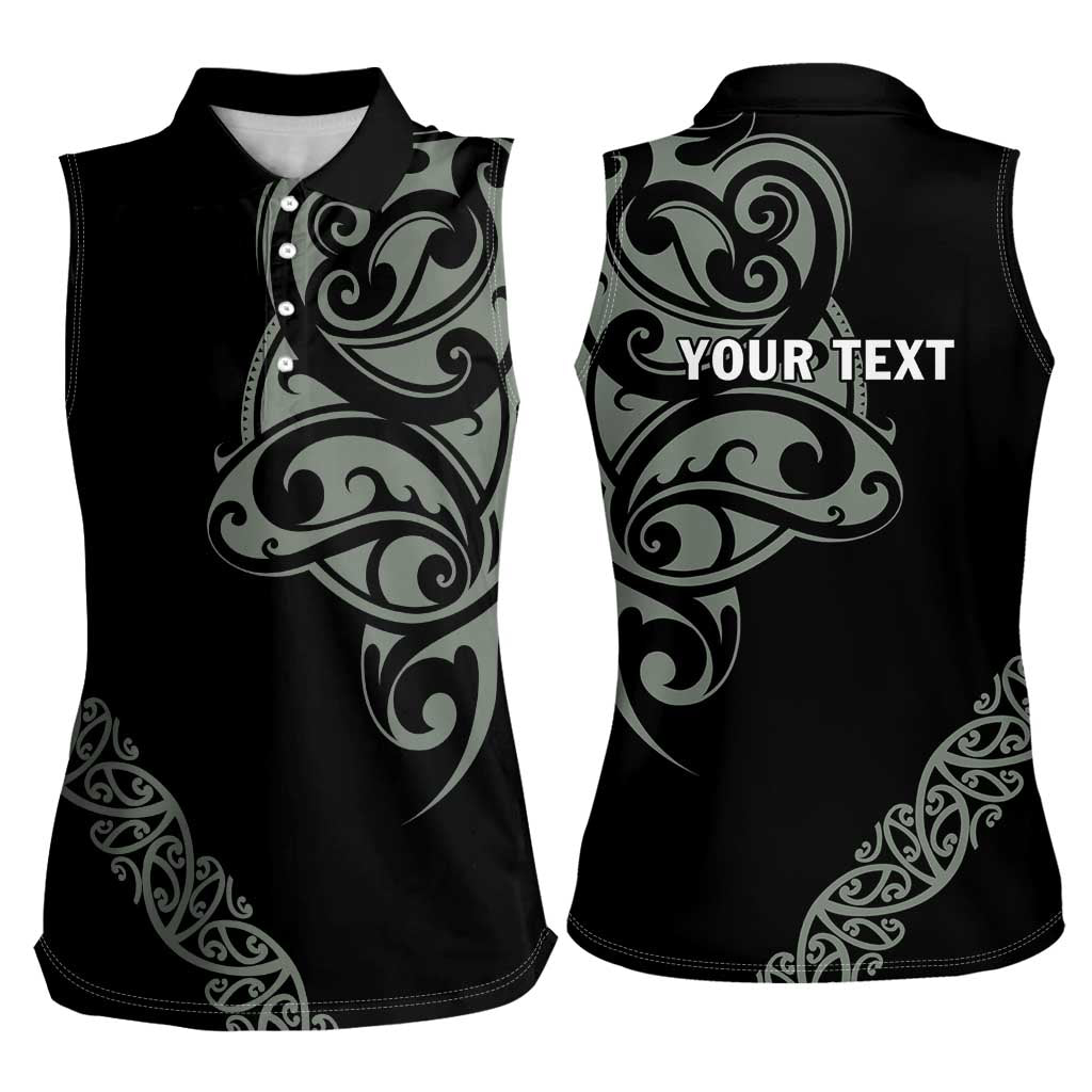 All Black Maori Tribal Tattoo Personalised Women Sleeveless Polo Shirt Moss Green Polynesian Style LT9 - Polynesian Pride