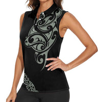 All Black Maori Tribal Tattoo Personalised Women Sleeveless Polo Shirt Moss Green Polynesian Style LT9 - Polynesian Pride