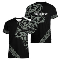 All Black Maori Tribal Tattoo Personalised Women V-Neck T-Shirt Moss Green Polynesian Style LT9 - Polynesian Pride