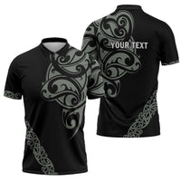 All Black Maori Tribal Tattoo Personalised Zipper Polo Shirt Moss Green Polynesian Style LT9 - Polynesian Pride