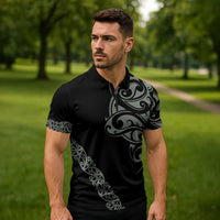 All Black Maori Tribal Tattoo Personalised Zipper Polo Shirt Moss Green Polynesian Style LT9 - Polynesian Pride