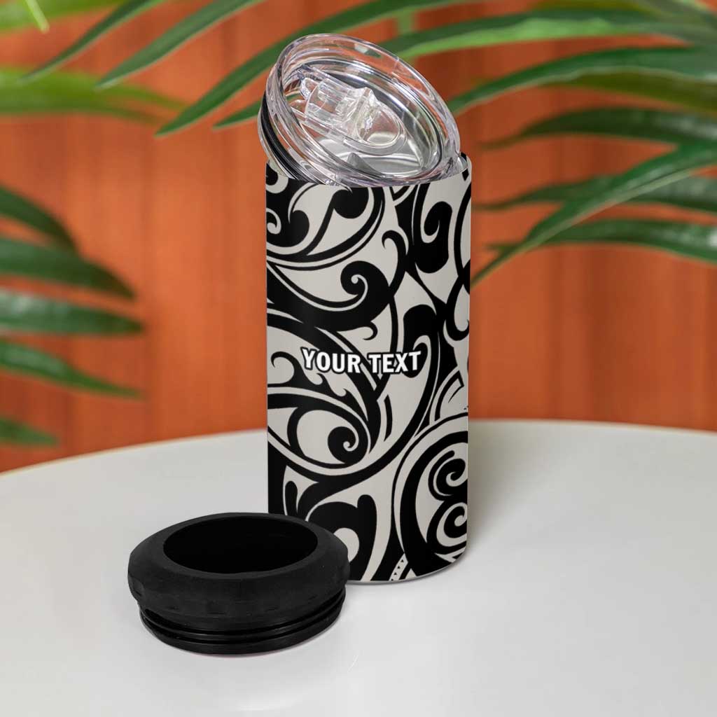 All Black Maori Tribal Tattoo Personalised 4 in 1 Can Cooler Tumbler Stone Gray Polynesian Style LT9 - Polynesian Pride