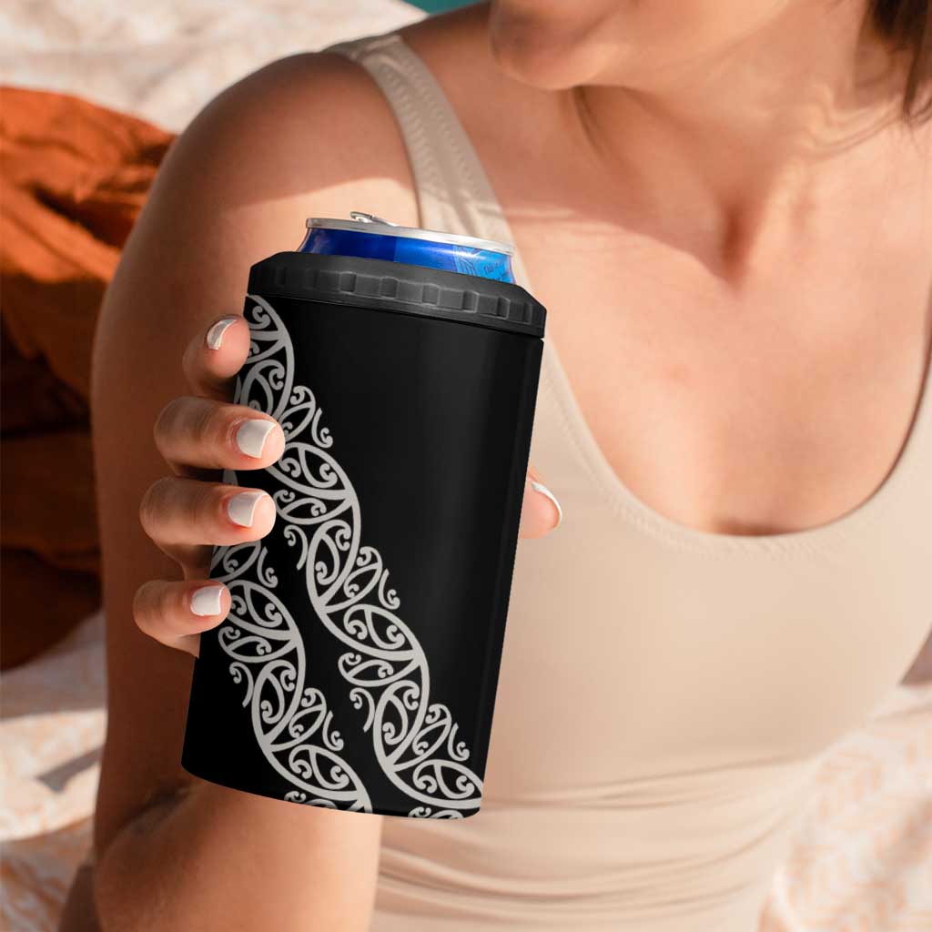 All Black Maori Tribal Tattoo Personalised 4 in 1 Can Cooler Tumbler Stone Gray Polynesian Style LT9 - Polynesian Pride