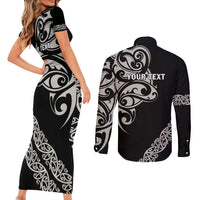 All Black Maori Tribal Tattoo Personalised Couples Matching Short Sleeve Bodycon Dress and Long Sleeve Button Shirt Stone Gray Polynesian Style LT9 - Polynesian Pride