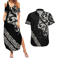 All Black Maori Tribal Tattoo Personalised Couples Matching Summer Maxi Dress and Hawaiian Shirt Stone Gray Polynesian Style LT9 Gray - Polynesian Pride