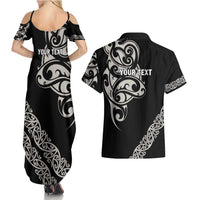 All Black Maori Tribal Tattoo Personalised Couples Matching Summer Maxi Dress and Hawaiian Shirt Stone Gray Polynesian Style LT9 - Polynesian Pride