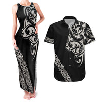 All Black Maori Tribal Tattoo Personalised Couples Matching Tank Maxi Dress and Hawaiian Shirt Stone Gray Polynesian Style LT9 Gray - Polynesian Pride