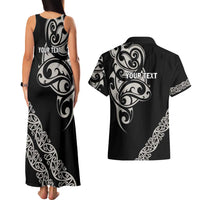 All Black Maori Tribal Tattoo Personalised Couples Matching Tank Maxi Dress and Hawaiian Shirt Stone Gray Polynesian Style LT9 - Polynesian Pride