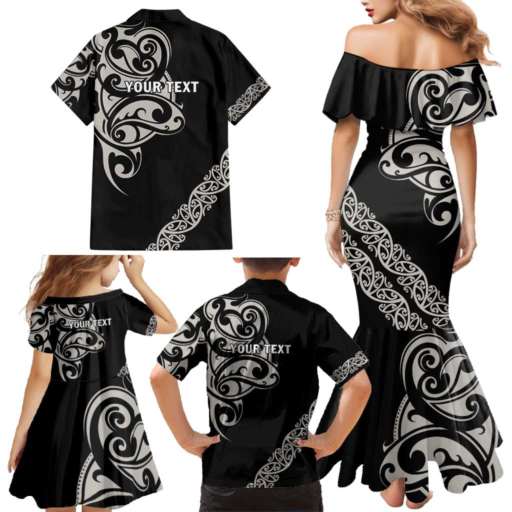 All Black Maori Tribal Tattoo Personalised Family Matching Mermaid Dress and Hawaiian Shirt Stone Gray Polynesian Style LT9 - Polynesian Pride