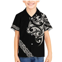 All Black Maori Tribal Tattoo Personalised Family Matching Mermaid Dress and Hawaiian Shirt Stone Gray Polynesian Style LT9 Son's Shirt Gray - Polynesian Pride