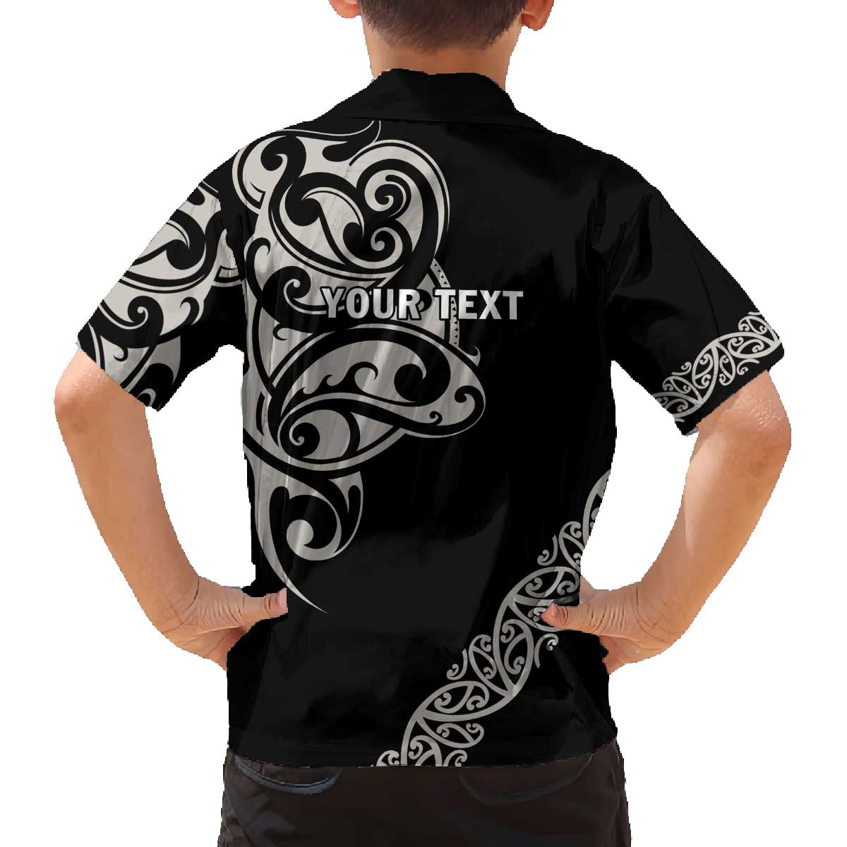 All Black Maori Tribal Tattoo Personalised Family Matching Off The Shoulder Long Sleeve Dress and Hawaiian Shirt Stone Gray Polynesian Style LT9 - Polynesian Pride