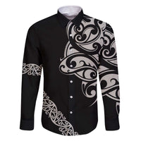 All Black Maori Tribal Tattoo Personalised Family Matching Off The Shoulder Long Sleeve Dress and Hawaiian Shirt Stone Gray Polynesian Style LT9 Dad's Shirt - Long Sleeve Gray - Polynesian Pride