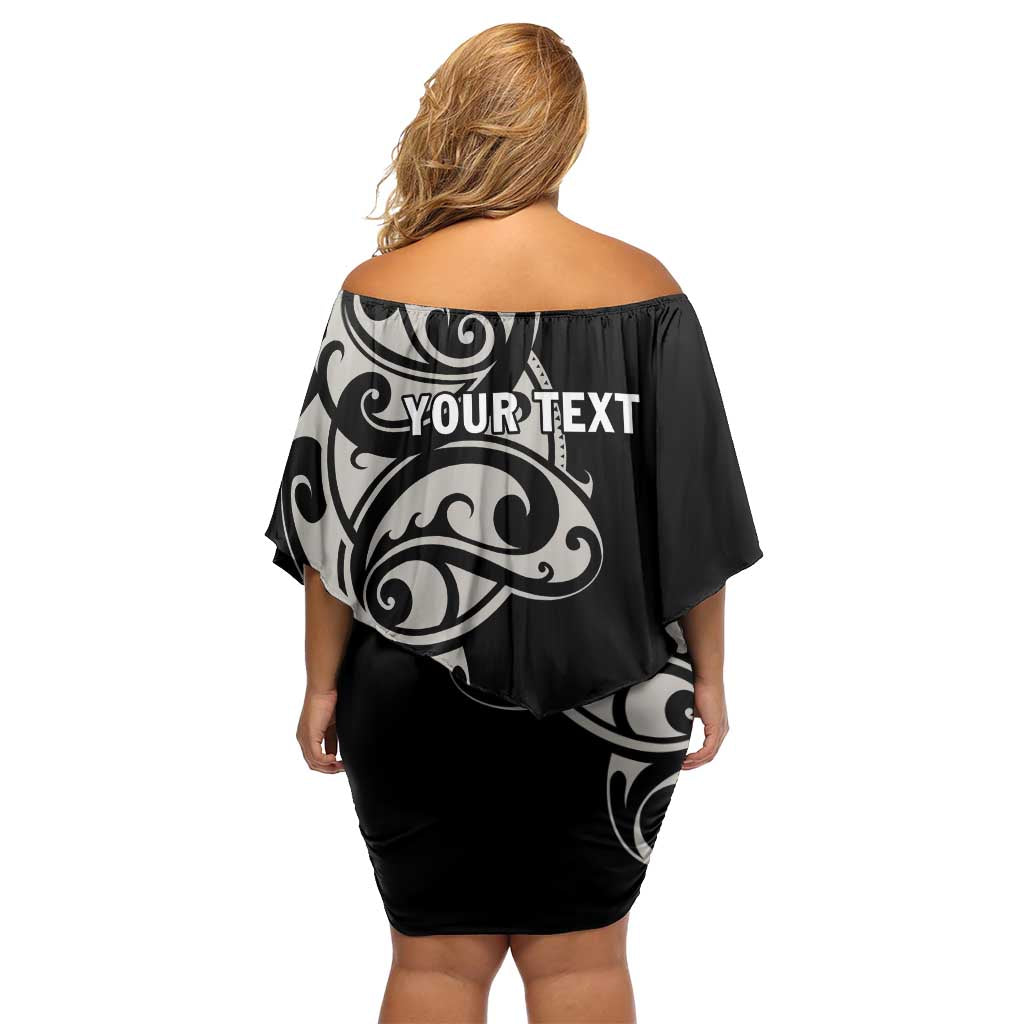 All Black Maori Tribal Tattoo Personalised Family Matching Off Shoulder Short Dress and Hawaiian Shirt Stone Gray Polynesian Style LT9 - Polynesian Pride
