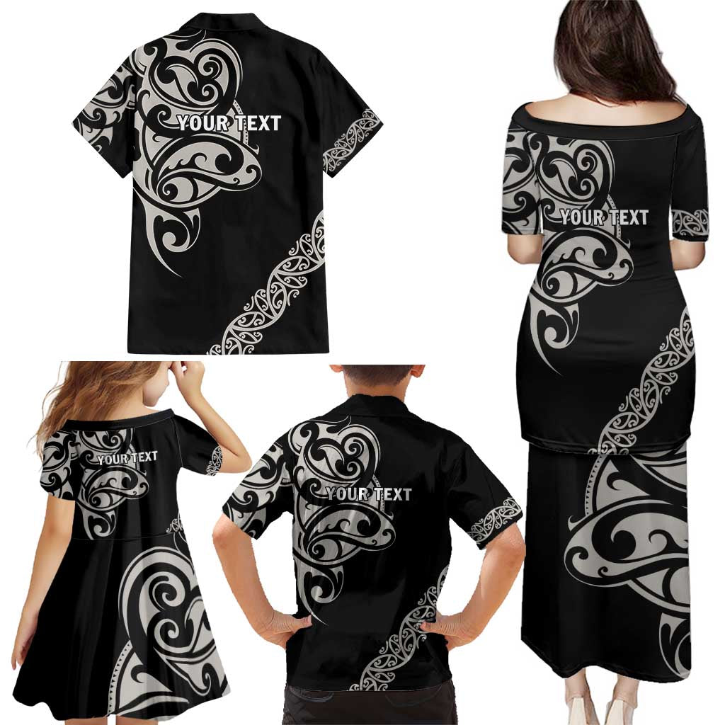All Black Maori Tribal Tattoo Personalised Family Matching Puletasi and Hawaiian Shirt Stone Gray Polynesian Style LT9 - Polynesian Pride