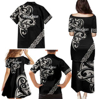 All Black Maori Tribal Tattoo Personalised Family Matching Puletasi and Hawaiian Shirt Stone Gray Polynesian Style LT9 - Polynesian Pride