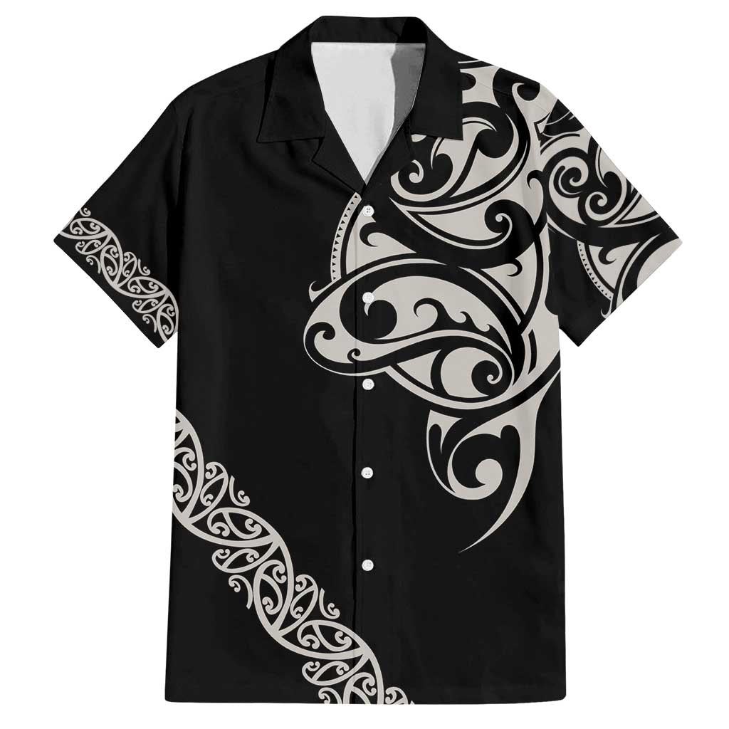 All Black Maori Tribal Tattoo Personalised Family Matching Puletasi and Hawaiian Shirt Stone Gray Polynesian Style LT9 Dad's Shirt - Short Sleeve Gray - Polynesian Pride