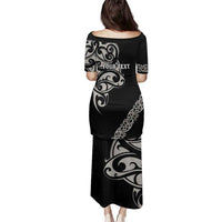 All Black Maori Tribal Tattoo Personalised Family Matching Puletasi and Hawaiian Shirt Stone Gray Polynesian Style LT9 - Polynesian Pride