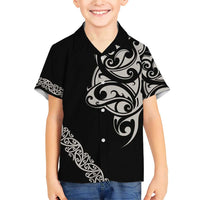 All Black Maori Tribal Tattoo Personalised Family Matching Short Sleeve Bodycon Dress and Hawaiian Shirt Stone Gray Polynesian Style LT9 Son's Shirt Gray - Polynesian Pride