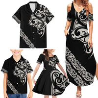 All Black Maori Tribal Tattoo Personalised Family Matching Summer Maxi Dress and Hawaiian Shirt Stone Gray Polynesian Style LT9 - Polynesian Pride