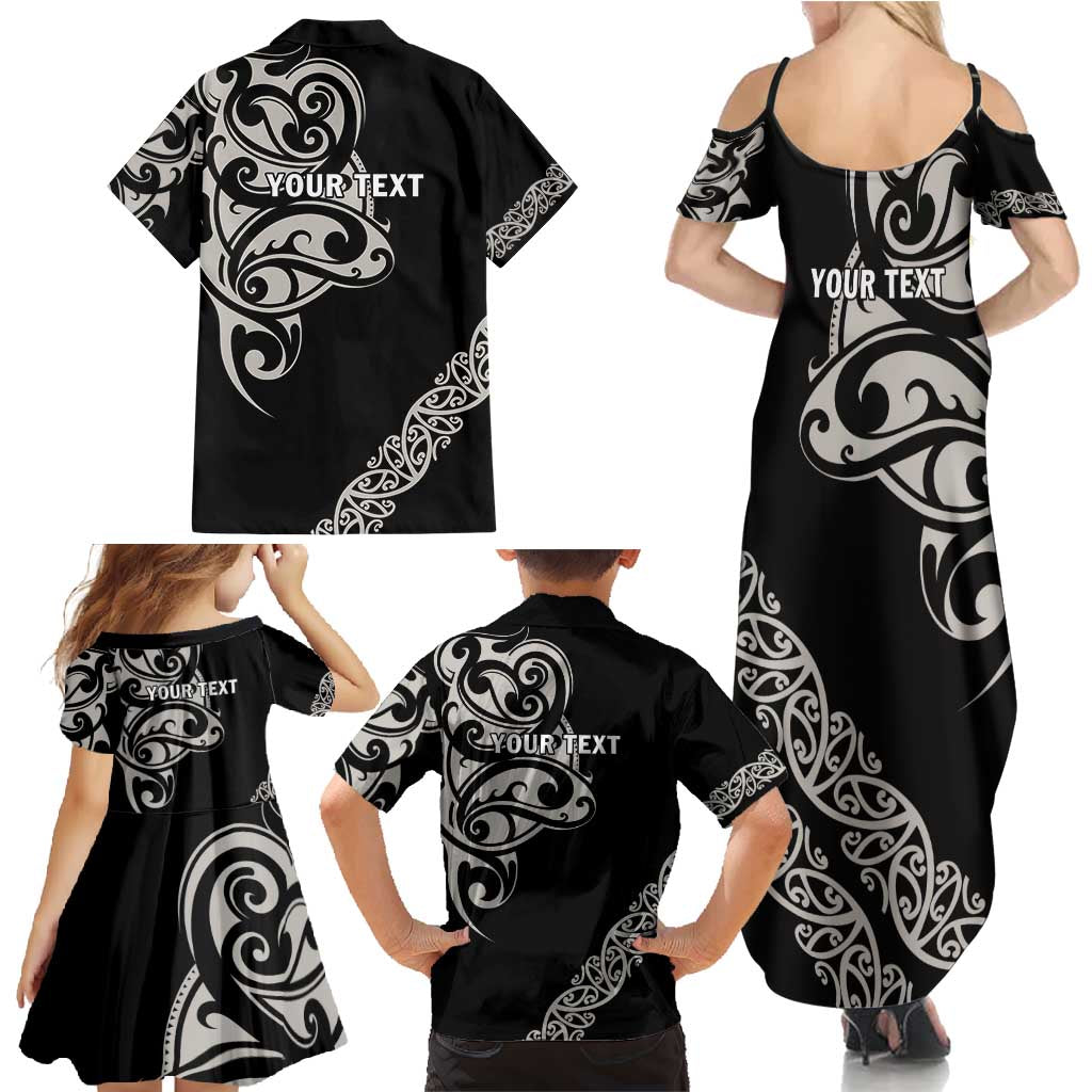 All Black Maori Tribal Tattoo Personalised Family Matching Summer Maxi Dress and Hawaiian Shirt Stone Gray Polynesian Style LT9 - Polynesian Pride