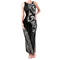 All Black Maori Tribal Tattoo Personalised Family Matching Tank Maxi Dress and Hawaiian Shirt Stone Gray Polynesian Style LT9 Mom's Dress Gray - Polynesian Pride