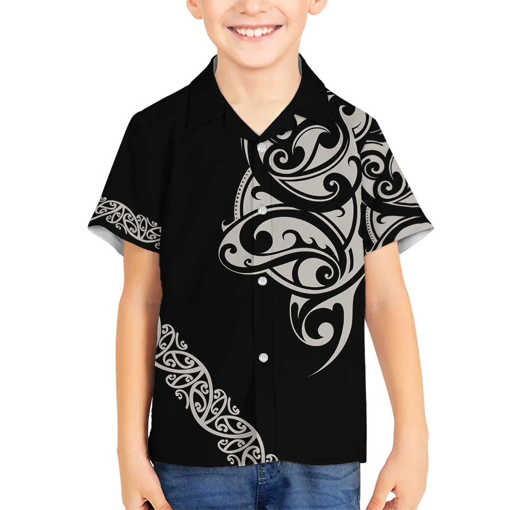 All Black Maori Tribal Tattoo Personalised Family Matching Tank Maxi Dress and Hawaiian Shirt Stone Gray Polynesian Style LT9 Son's Shirt Gray - Polynesian Pride