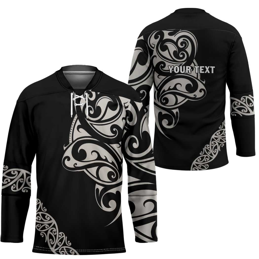 All Black Maori Tribal Tattoo Personalised Hockey Jersey Stone Gray Polynesian Style - Polynesian Pride