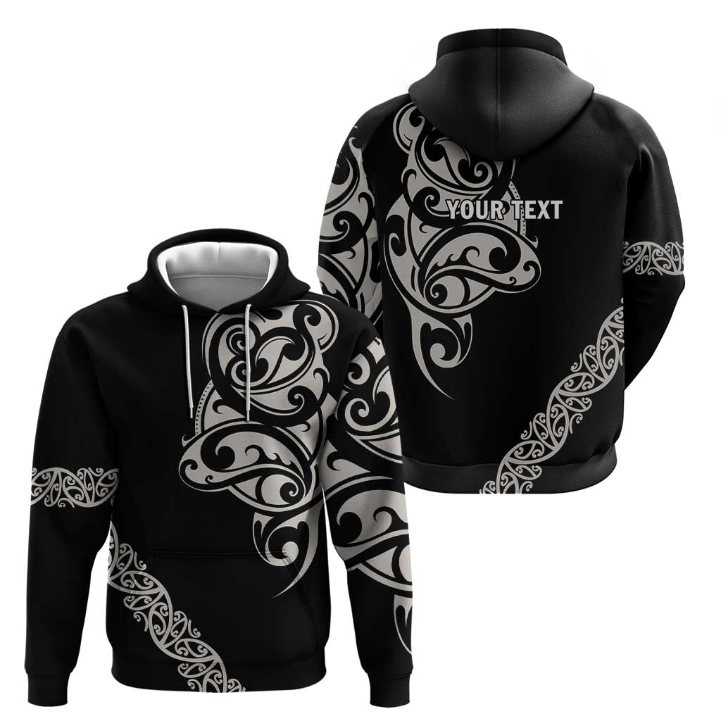 All Black Maori Tribal Tattoo Personalised Hoodie Stone Gray Polynesian Style - Polynesian Pride