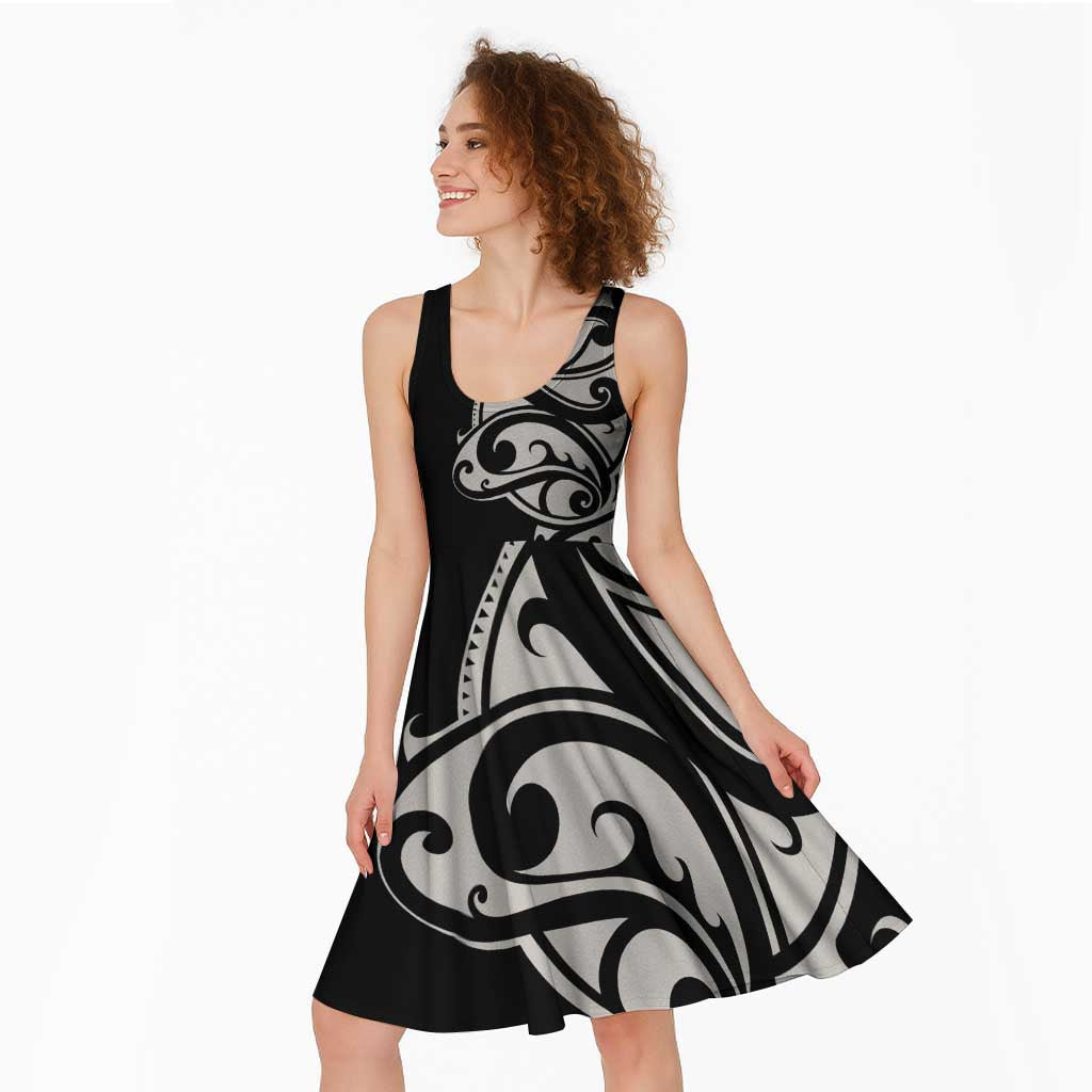 All Black Maori Tribal Tattoo Personalised Midi Dress Stone Gray Polynesian Style - Polynesian Pride