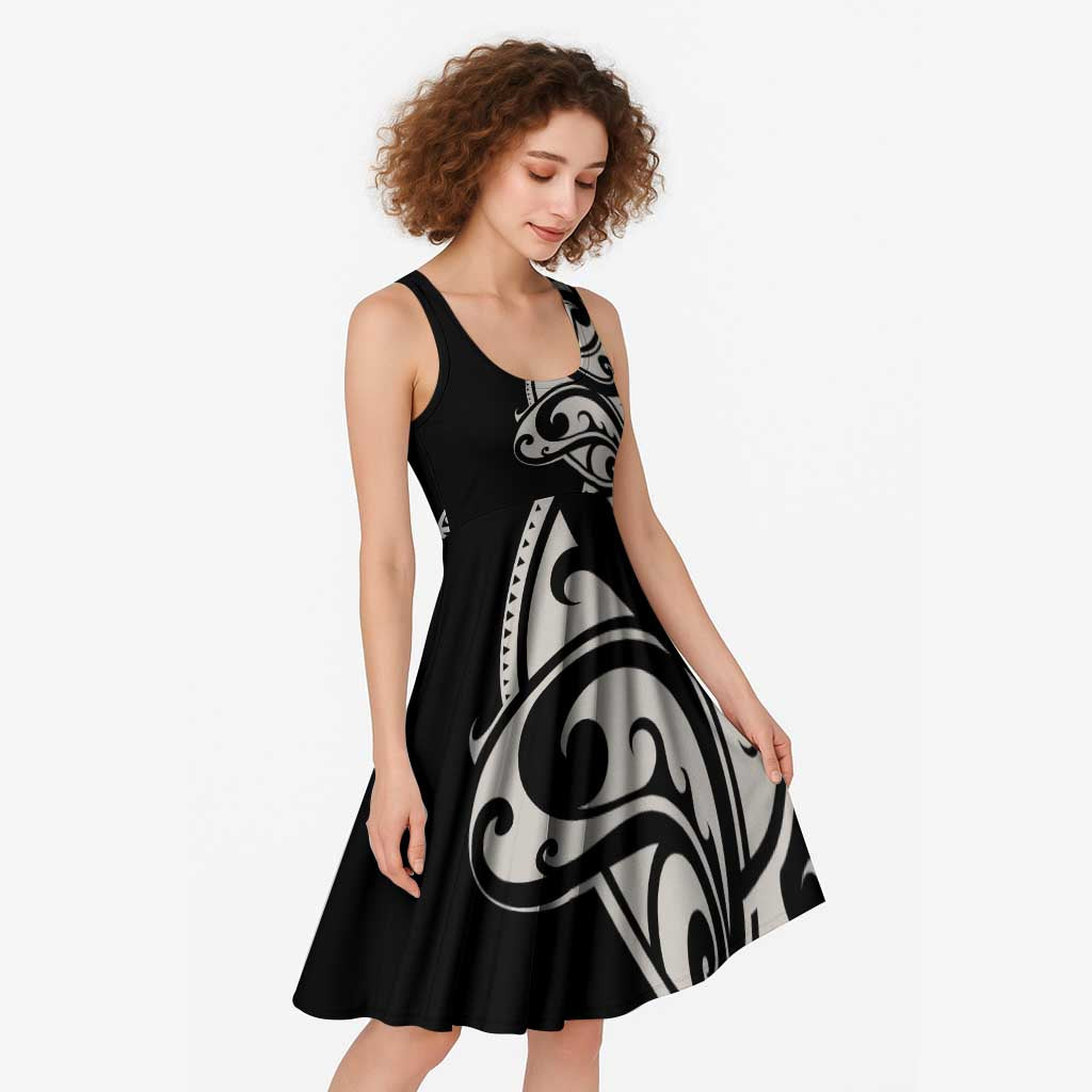 All Black Maori Tribal Tattoo Personalised Midi Dress Stone Gray Polynesian Style - Polynesian Pride