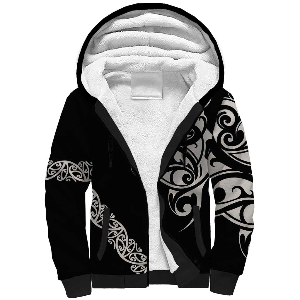 All Black Maori Tribal Tattoo Personalised Sherpa Hoodie Stone Gray Polynesian Style LT9 Unisex Gray - Polynesian Pride