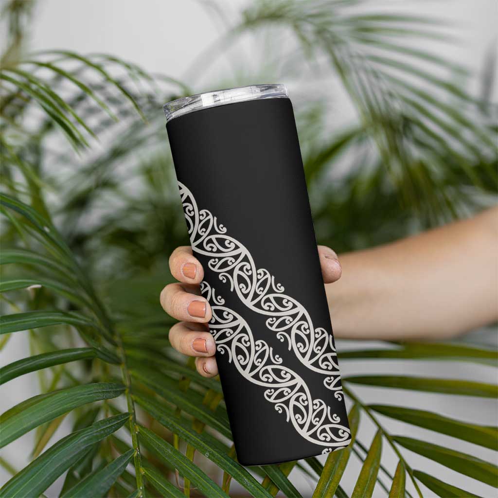All Black Maori Tribal Tattoo Personalised Skinny Tumbler Stone Gray Polynesian Style LT9 - Polynesian Pride