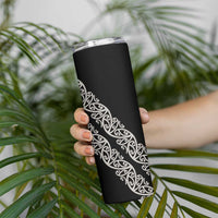 All Black Maori Tribal Tattoo Personalised Skinny Tumbler Stone Gray Polynesian Style LT9 - Polynesian Pride