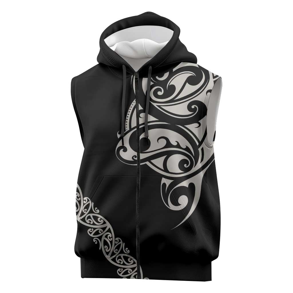 All Black Maori Tribal Tattoo Personalised Sleeveless Zip Hoodie Stone Gray Polynesian Style LT9