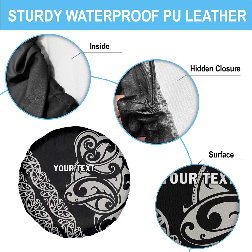 All Black Maori Tribal Tattoo Personalised Spare Tire Cover Stone Gray Polynesian Style - Polynesian Pride