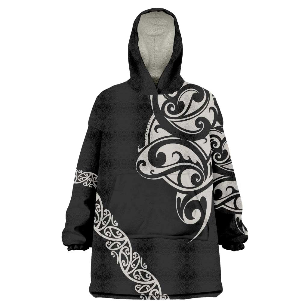All Black Maori Tribal Tattoo Personalised Wearable Blanket Hoodie Stone Gray Polynesian Style LT9 One Size Gray - Polynesian Pride