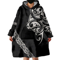 All Black Maori Tribal Tattoo Personalised Wearable Blanket Hoodie Stone Gray Polynesian Style LT9 - Polynesian Pride