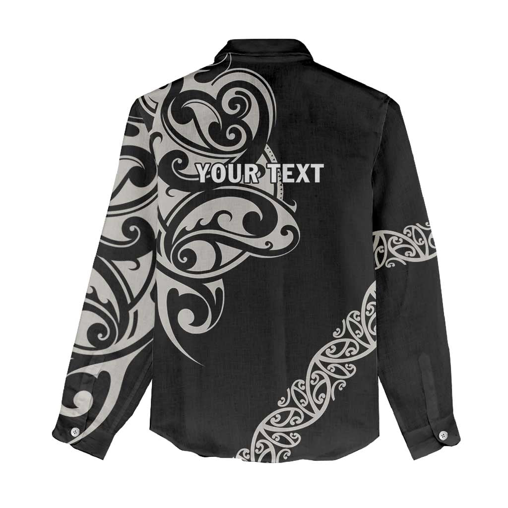 All Black Maori Tribal Tattoo Personalised Women Casual Shirt Stone Gray Polynesian Style LT9 - Polynesian Pride