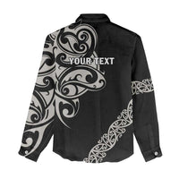 All Black Maori Tribal Tattoo Personalised Women Casual Shirt Stone Gray Polynesian Style LT9 - Polynesian Pride