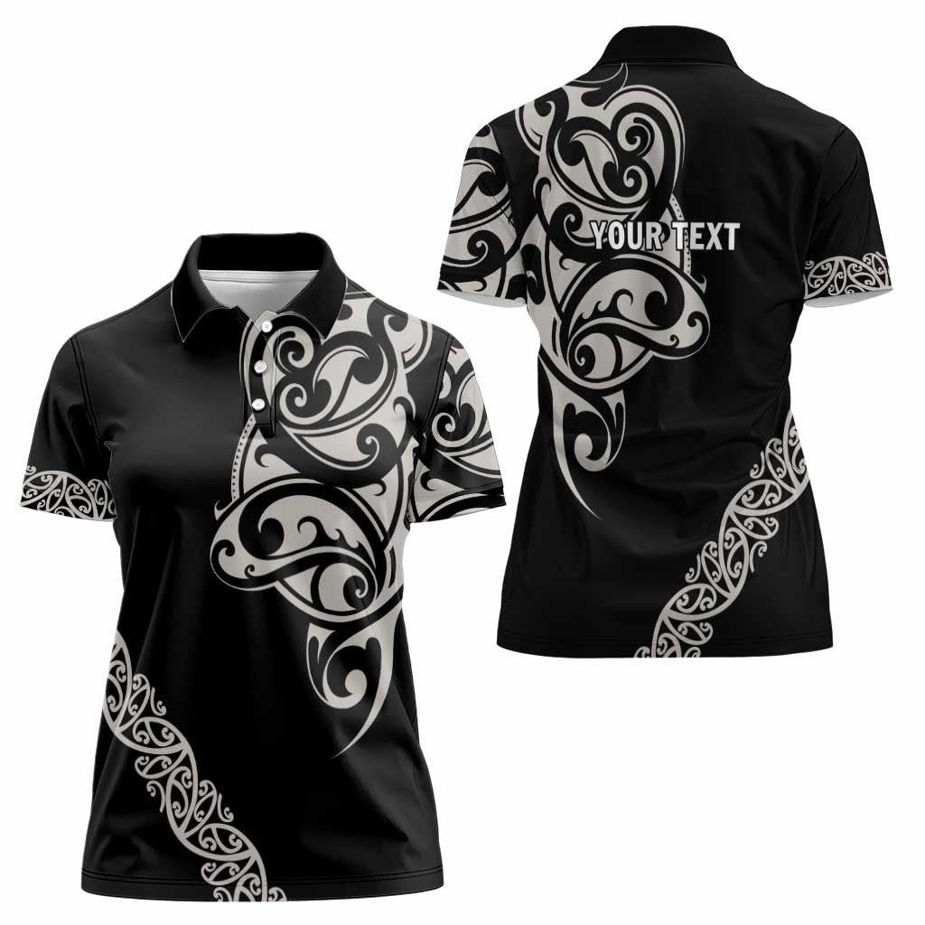 All Black Maori Tribal Tattoo Personalised Women Polo Shirt Stone Gray Polynesian Style - Polynesian Pride