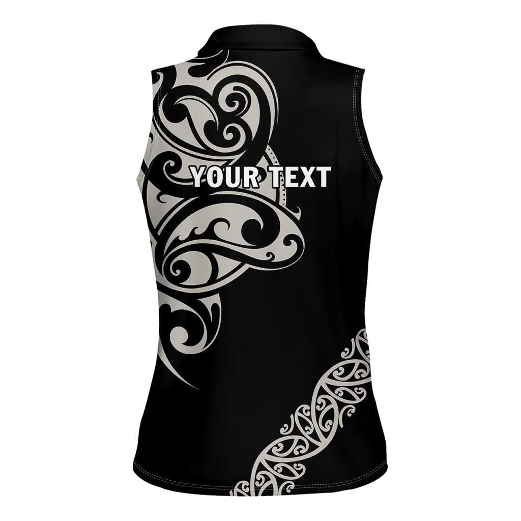 All Black Maori Tribal Tattoo Personalised Women Sleeveless Polo Shirt Stone Gray Polynesian Style LT9 - Polynesian Pride
