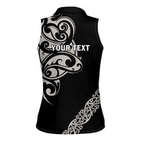 All Black Maori Tribal Tattoo Personalised Women Sleeveless Polo Shirt Stone Gray Polynesian Style LT9 - Polynesian Pride