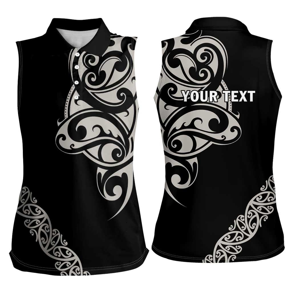 All Black Maori Tribal Tattoo Personalised Women Sleeveless Polo Shirt Stone Gray Polynesian Style LT9 - Polynesian Pride