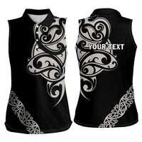 All Black Maori Tribal Tattoo Personalised Women Sleeveless Polo Shirt Stone Gray Polynesian Style LT9 - Polynesian Pride