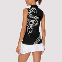 All Black Maori Tribal Tattoo Personalised Women Sleeveless Polo Shirt Stone Gray Polynesian Style LT9 - Polynesian Pride